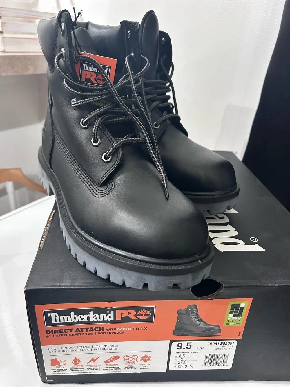 Timberland PRO Black Work Boots with Gray Outsoles